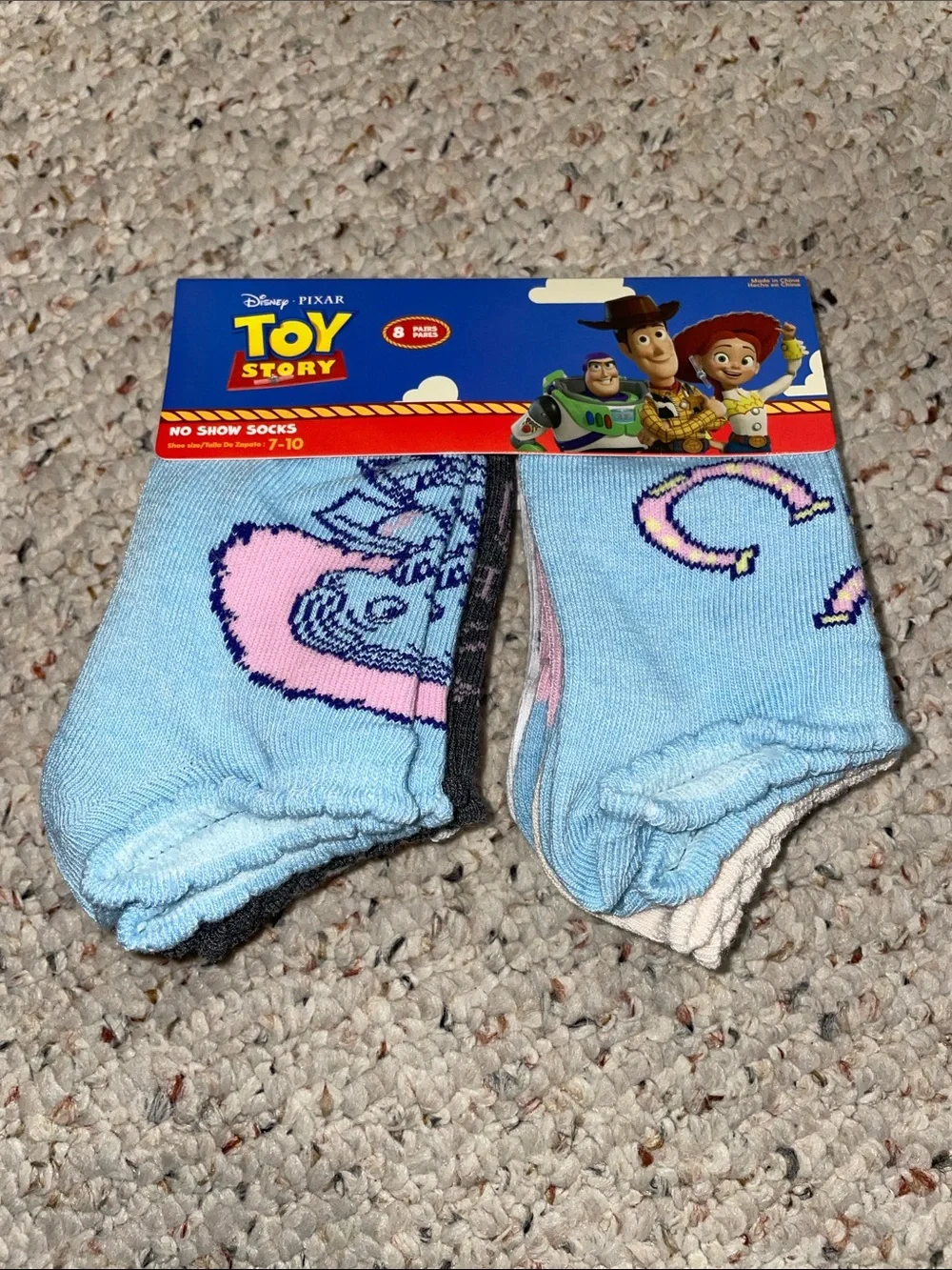 Disney Light Blue Toy Story Kids No-Show Socks with Pink Accent